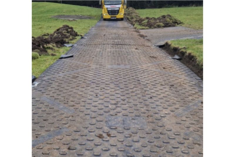 Creating site access routes in muddy conditions.