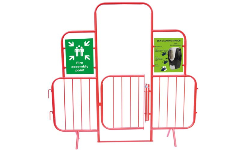 FIXED LEG WALKTHROUGH BARRIER W. GATE/ACCESSORIES/SIGNAGE